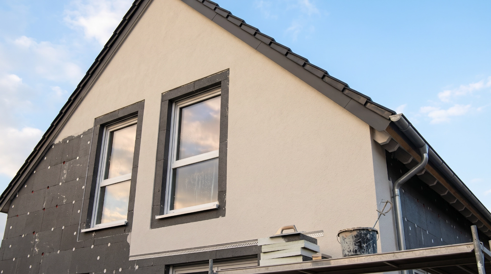 Isolation extérieure d'une maison - pose de panneaux isolants sur la façade